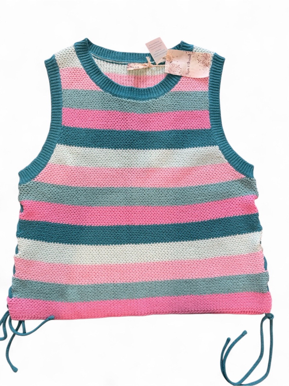 Hem & Thread NWT Striped Sweater Vest Tank Top Lace Up Sides L
